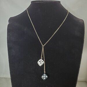 Bijou Silver Chain with Black and White Dice Necklace: